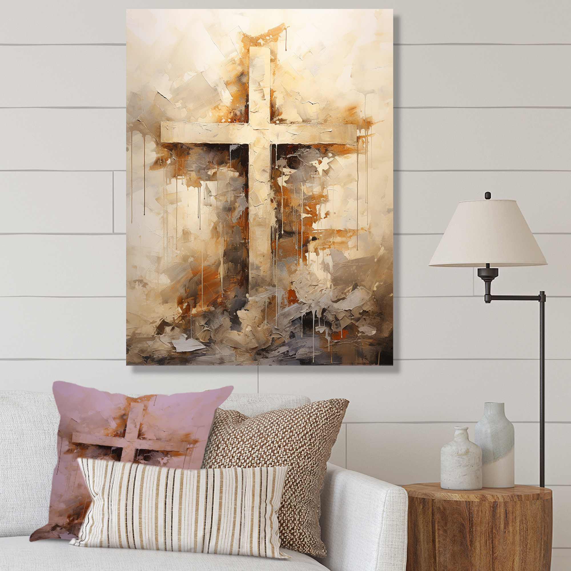 Design Art Minimalism Religious Cross Religious Landscape Canvas Wall